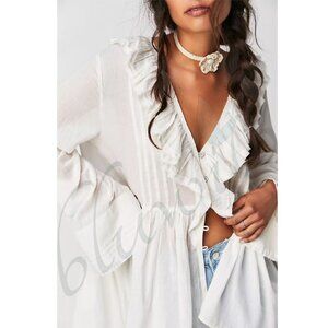 Free People Leanne Ruffle Shirt - Size M